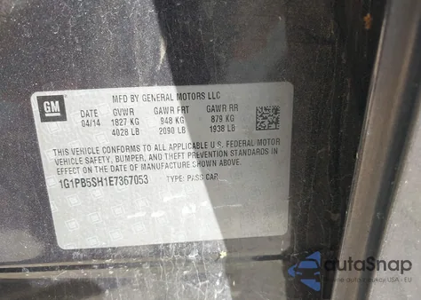 2014 Chevrolet Cruze Ls Manual from USA, damaged, VIN 1G1PB5SH1E7367053